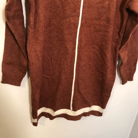 Tunic Sweater Dress Rust Brown White Stripe - Picture 4 of 8